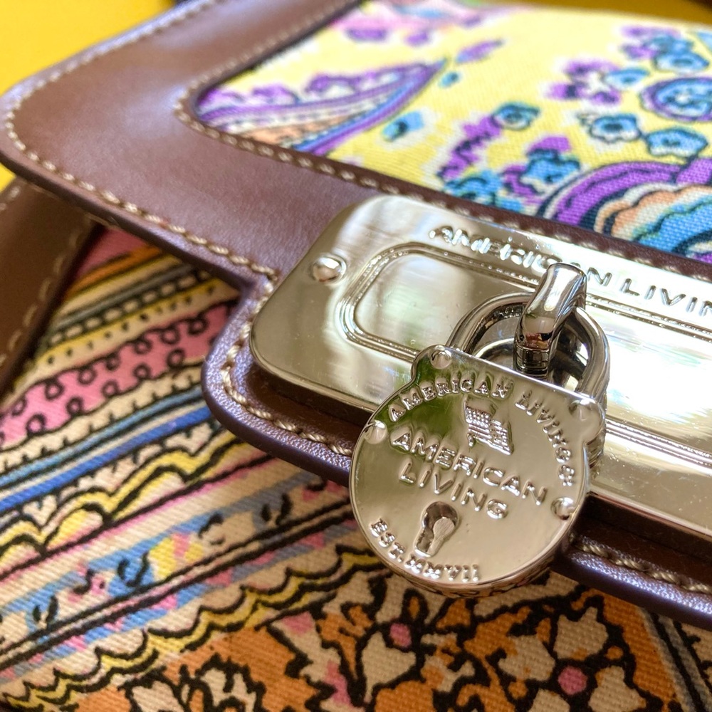 Yellow paisley pattern canvas crossbody handbag.